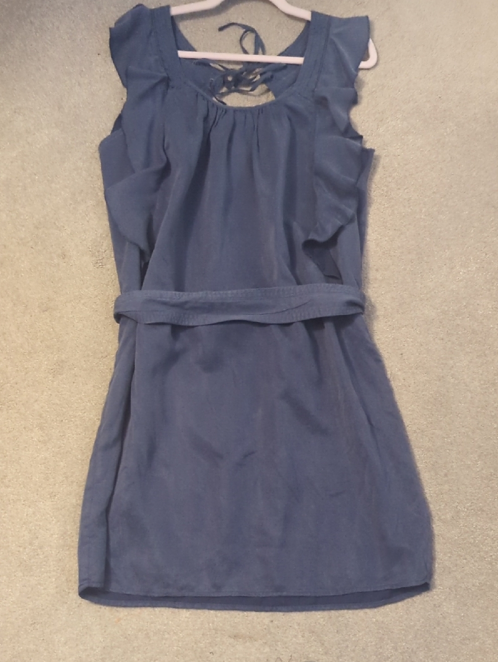 yaya collection Sleeveless Ruffle Tie-Back Belted Rayon Dress in A Washed Navy